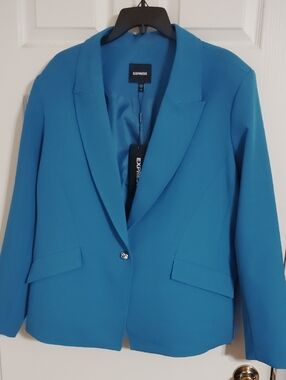 Express Women's Bright Teal Single-Button Hourglass Blazer